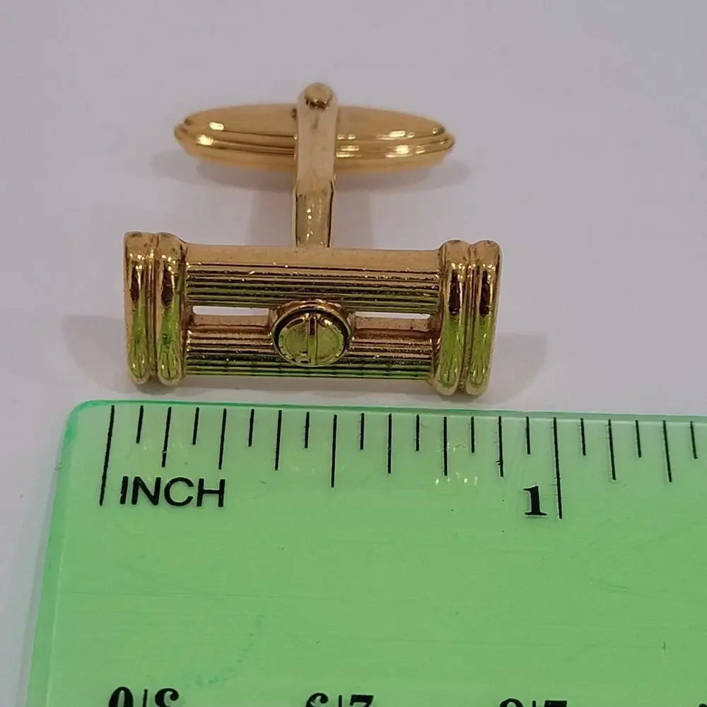 Dunhill D Cufflinks Gold Tone Logo Rectangle Designer Logo Vintage‎ Striped